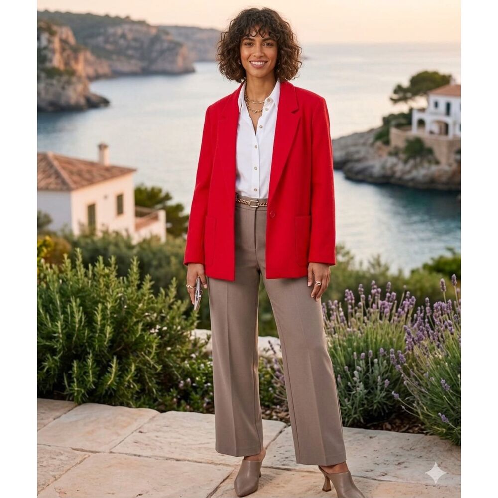 ​DKNY Red Oversized Blazer Jacket Size XL Solid Modern